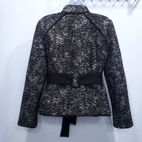 Sandro Sportswear Tweed Blazer Jacket Tie Waist Black Size M Moto Dark Feminine - Picture 4 of 11